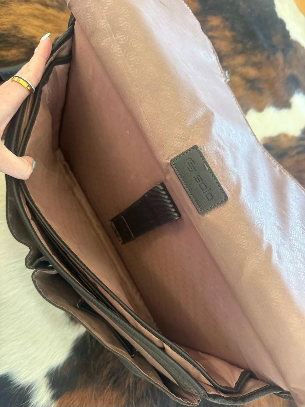 solo Brown Leather Messenger Bag with Adjustable Strap